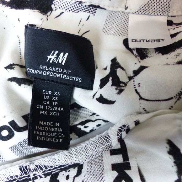 H&M x Outkast Shirt Mens XS Relaxed Ivory Black Graphic Button Camp Hip Hop Rap - Picture 8 of 10
